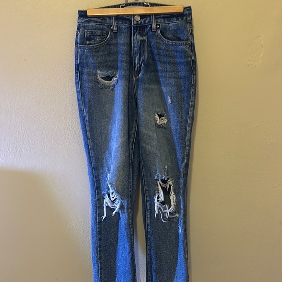 PacSun Ripped Straight Leg Women's Jeans in Blue - Picture 1 of 4